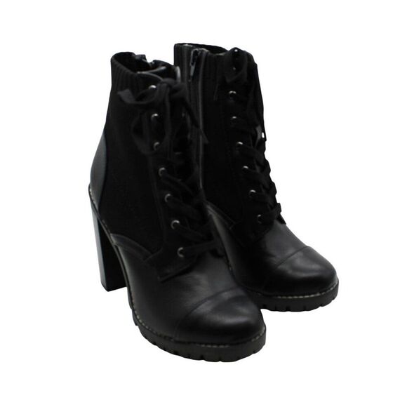 BCBGENERATION Womens Black Stretch Cushioned Lug Sole Lace Pilas Cap Booties - Picture 2 of 9